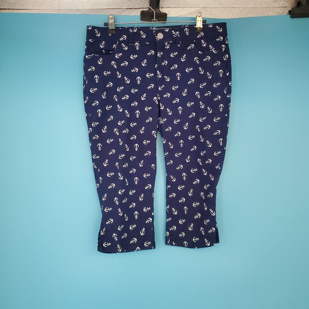 Rafaella Capri Jeans Size 8 Anchor Print Mid Rise Stretch